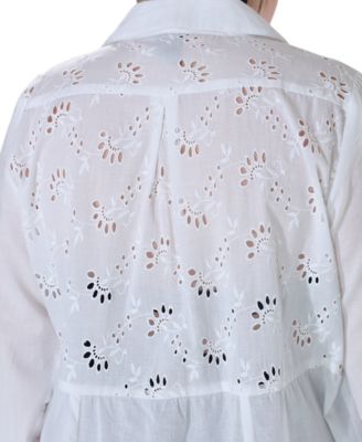 Plus Size Cotton Eyelet Button-Front Cover-Up Dress