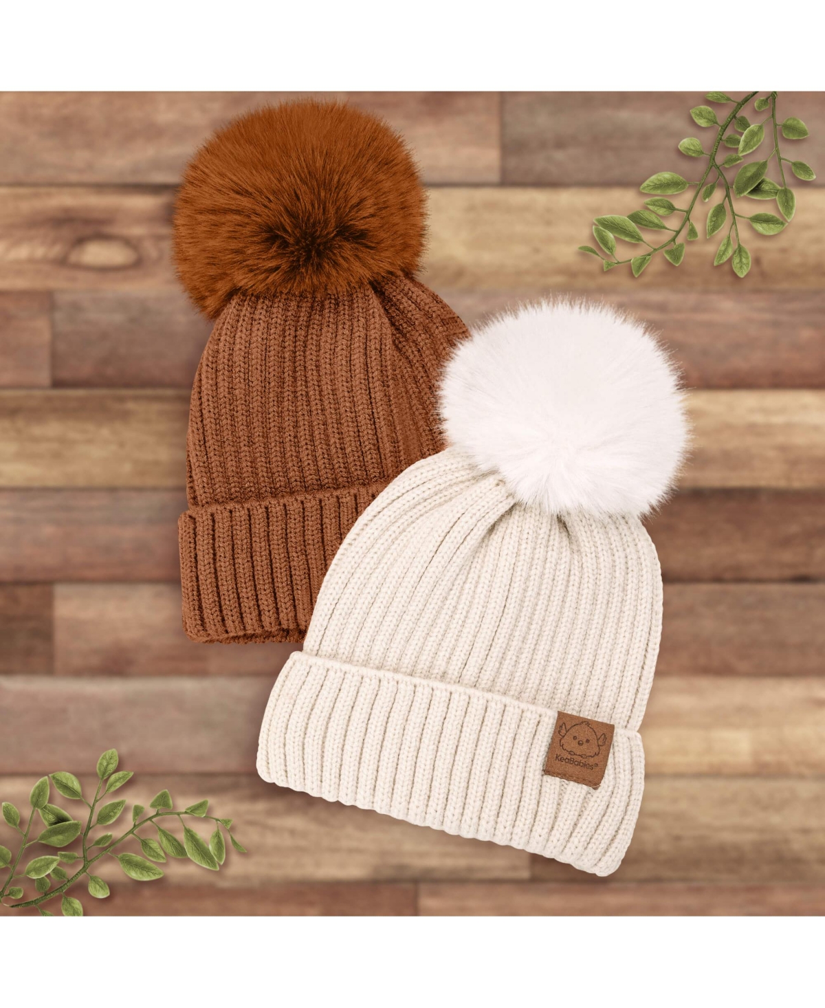 KeaBabies 2pk Baby Hats, Baby Beanies, Newborn Hats for Baby Girls, Boys, Baby Winter Hat, 0-36 Months Infant Hat
