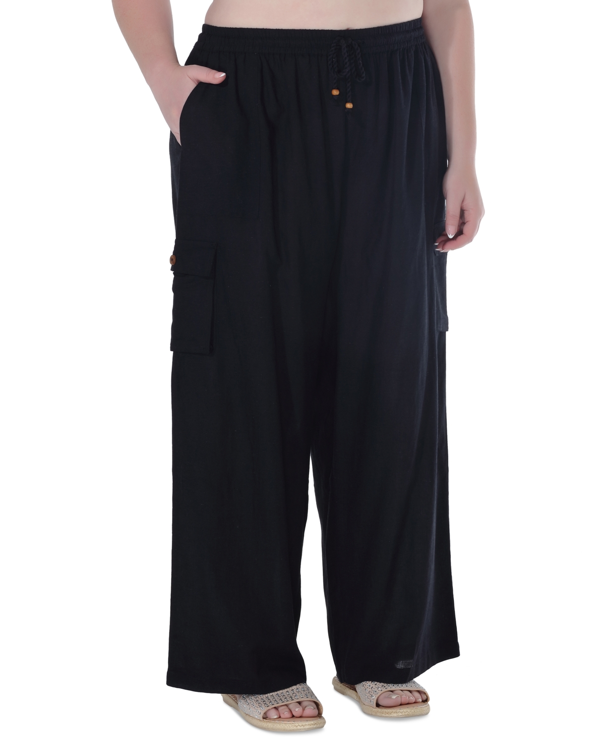 Plus Size High Rise Pull-On Cover-Up Cargo Pants - White