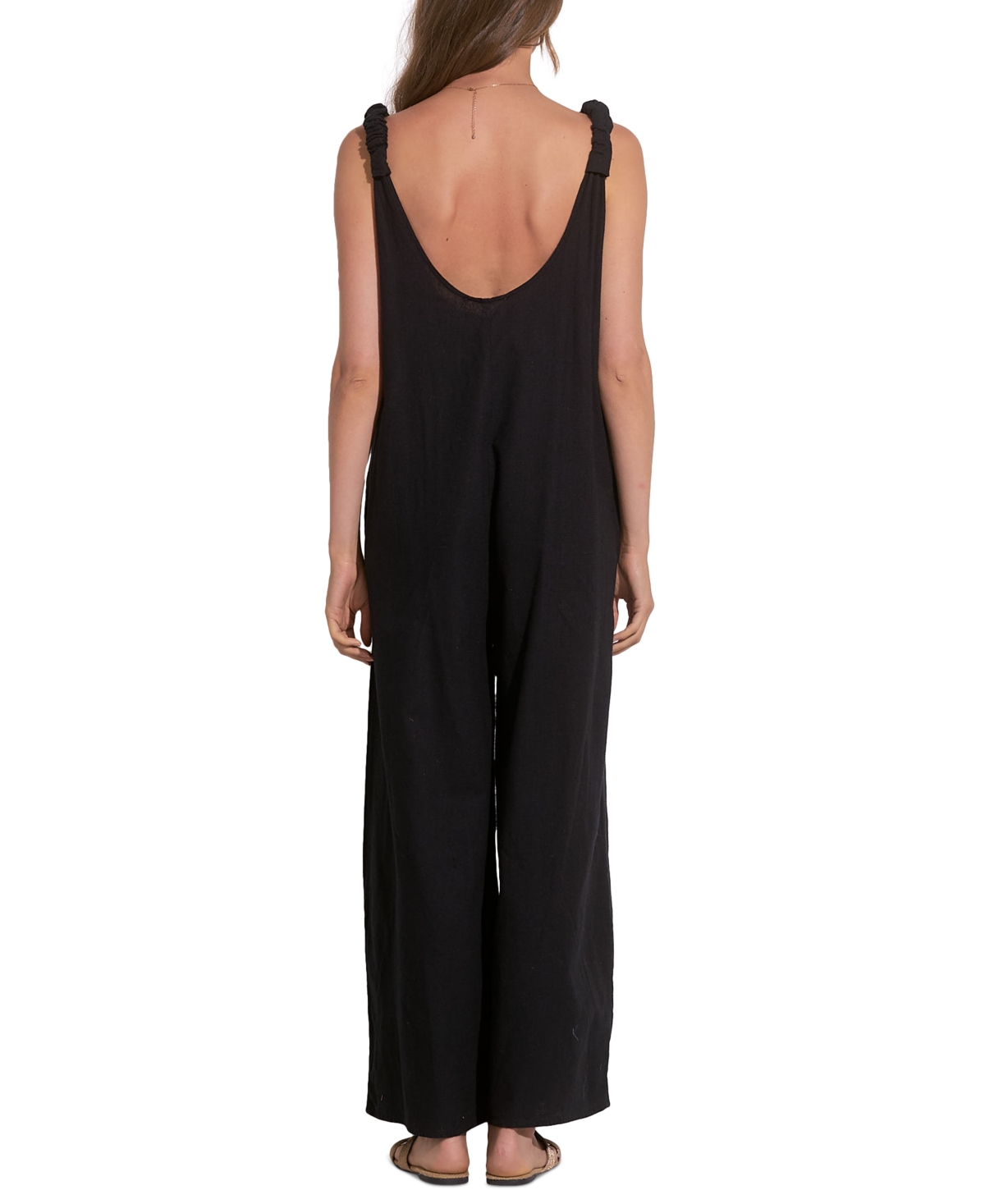 Shop Elan Women's V-neck Sleeveless Wide-leg Jumpsuit In Black