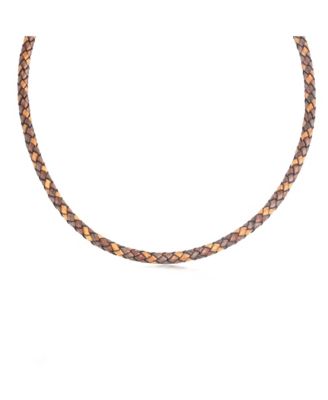 Sterling Silver Multi-Color Braided Brown Leather Necklace, 20  to 22 Inches