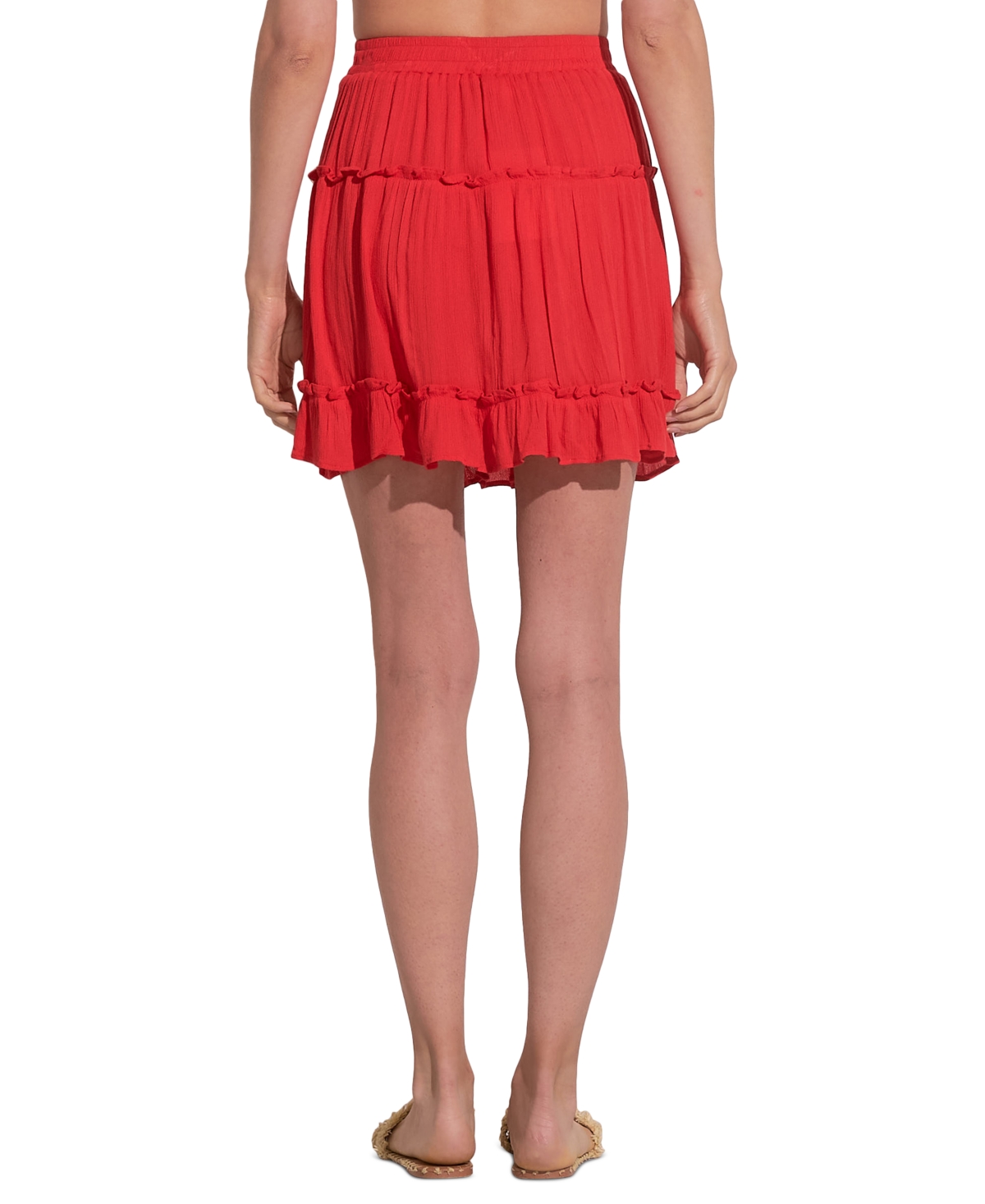 Shop Elan Women's Cotton Pull-on Tiered Mini Skirt In Red