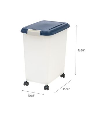 USA Airtight Dog Food Storage Container, Up to 30 lbs / 33 Qt, Attachable Casters, for Dog Cat Bird and other Pet Food Storage Bin, Keep Fresh, Easy Mobility, BPA Free, Navy/Pearl