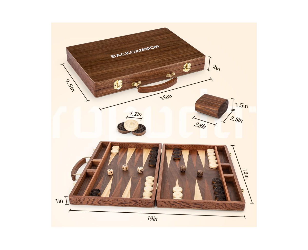 ropoda Backgammon Board Game Set (15 Inches) for Adults and Kids