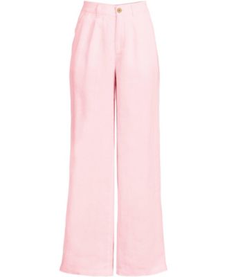 Women's High Rise Wide Leg Linen Pleated Pants