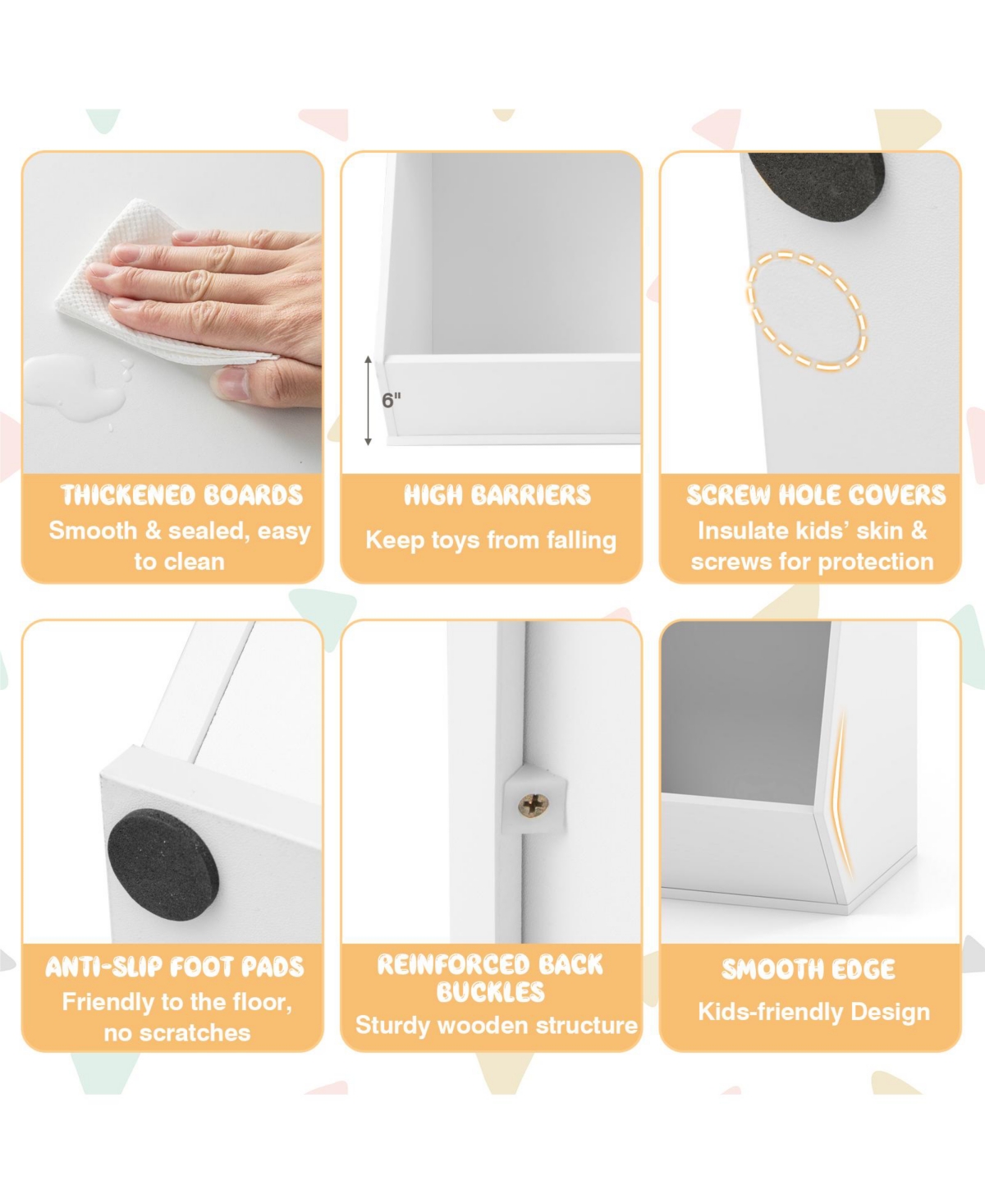 Gouun 5-Cube Wooden Kids Toy Storage Organizer with Anti-Tipping Kits