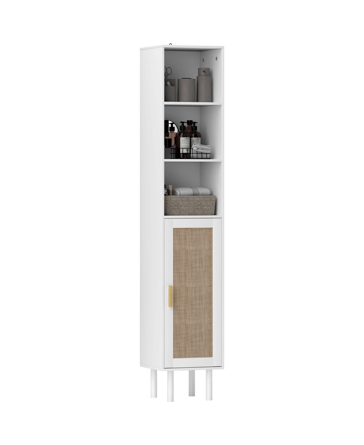 Tall Bathroom Storage Cabinet with Rat Doors, - White