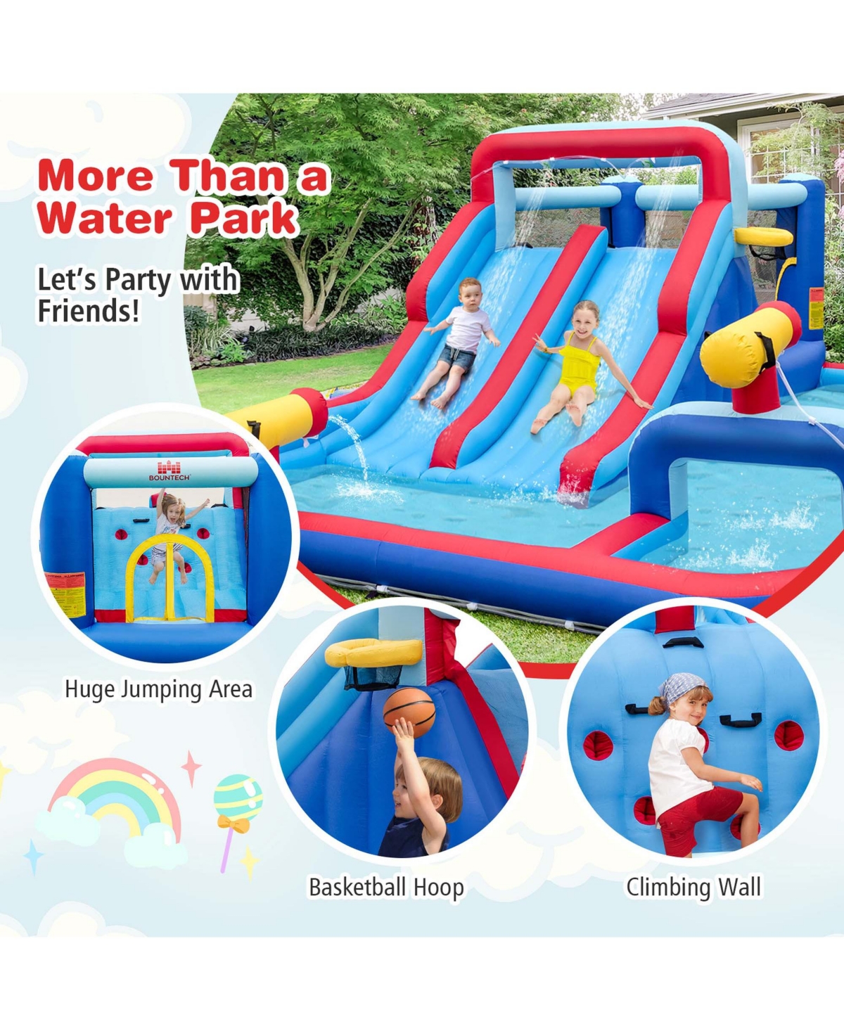Inflatable Water Slide Park Kids Bounce House Climbing Jumping with 680W Blower