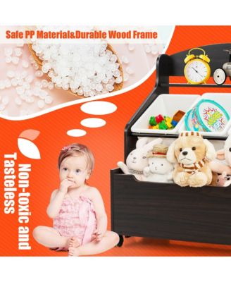 Kids Wooden Toy Storage Unit Organizer w/Rolling Toy Box & Plastic Bins