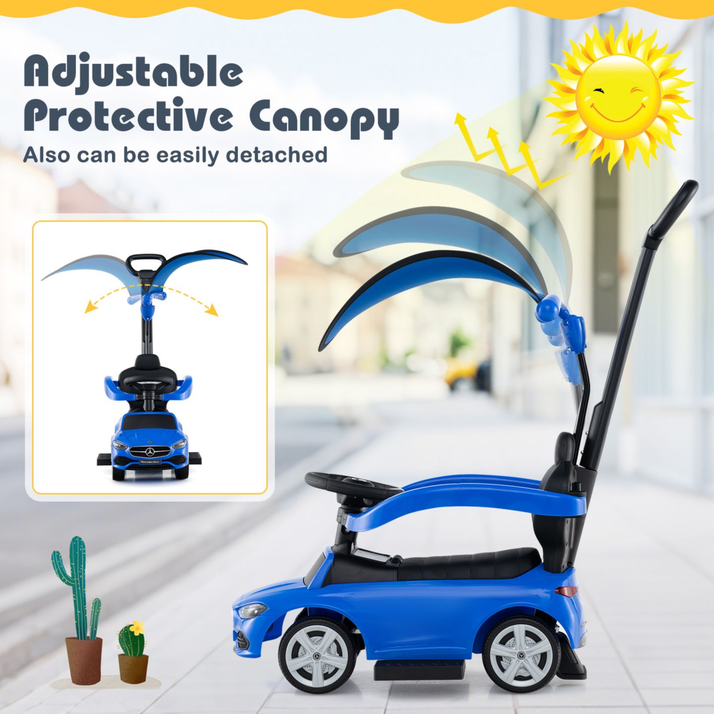 Детская игрушка Costway 3 in 1 Mercedes Benz Ride-On Push Car, Ages 18-36 Months, цвет: Синий — фото 8