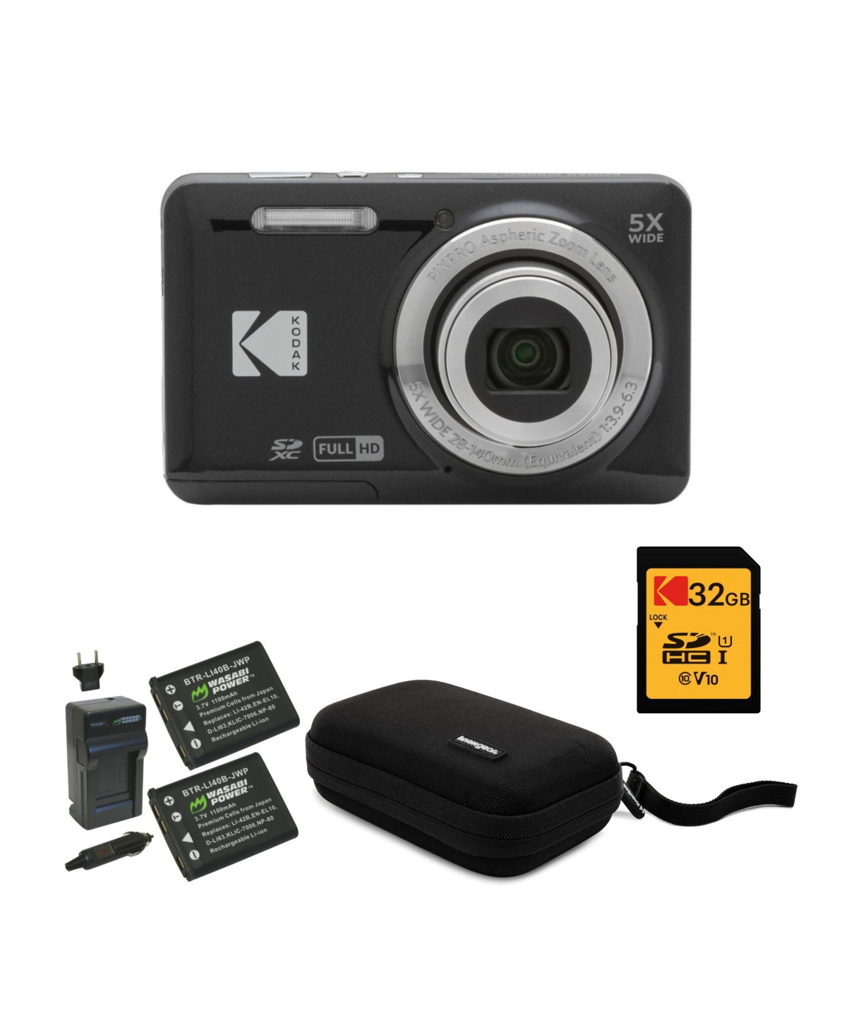 Kodak Pixpro Friendly Zoom FZ55 Digital Camera Bundle with Accessories - Black