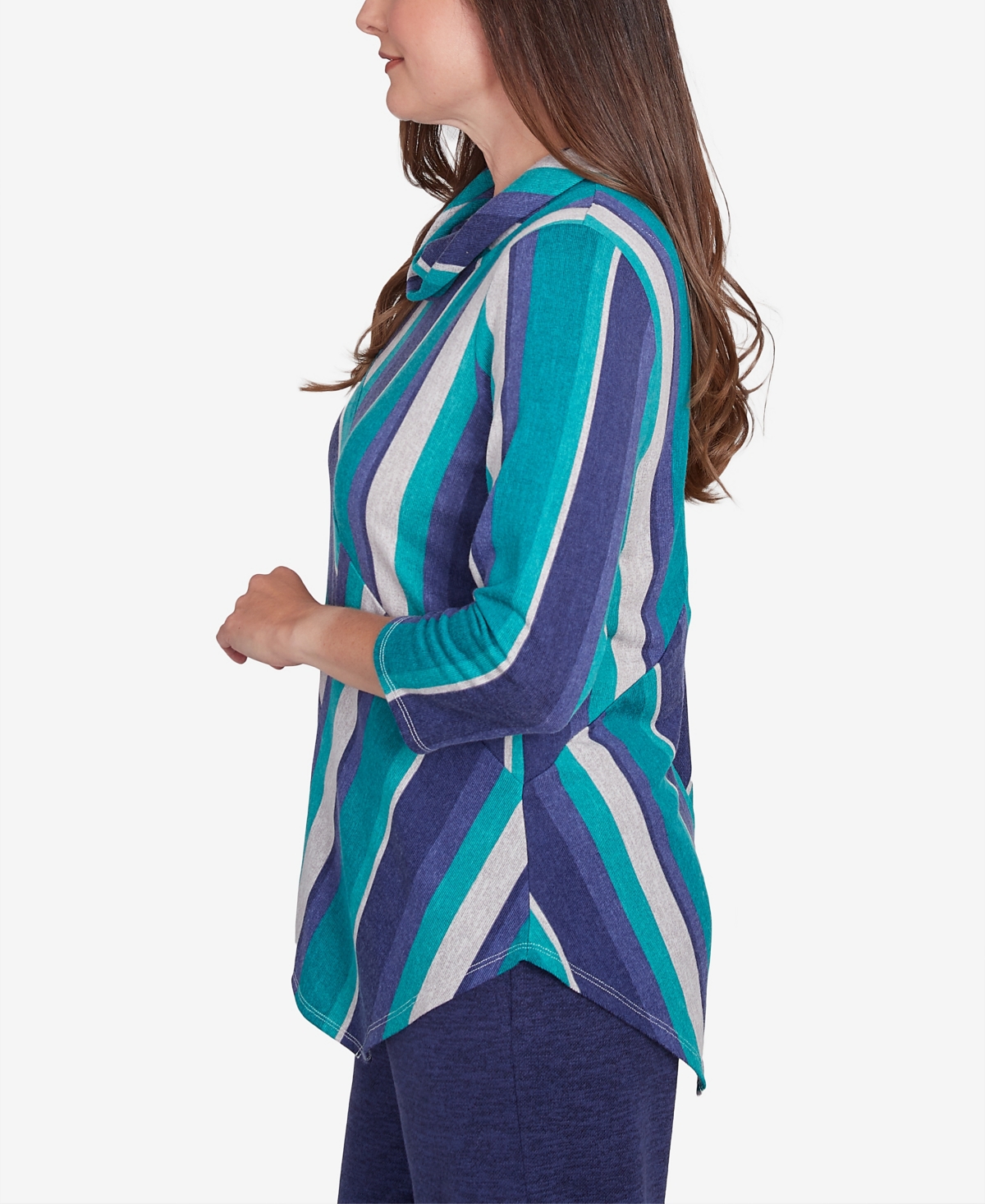 Alfred Dunner Petite French Quarter Spliced Stripe Cowl Neck Top In Multi Green