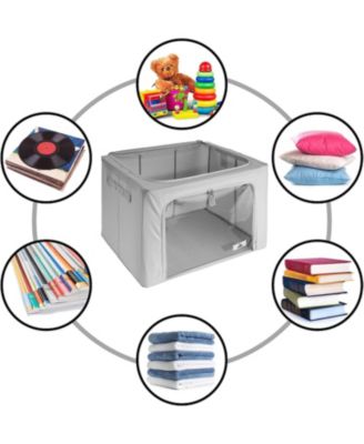 2 Pack Medium Foldable Storage Box - Metal Frame, Oxford Fabric, Large Window & Handles - Organization for Bedroom, Linens & Clothes (Teal)