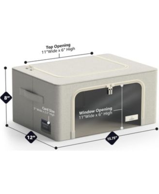 2 Pack Small Foldable Storage Box - Metal Frame, Oxford Fabric, Large Window & Handles - Organization for Bedroom, Linens & Clothes (Beige)