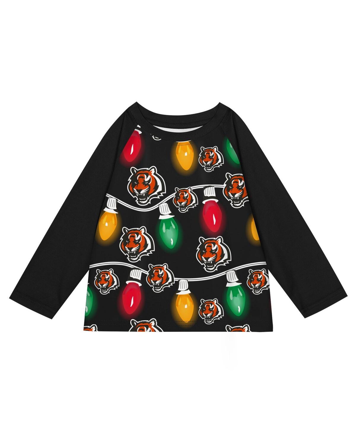 Outerstuff Big Boys And Girls Las Vegas Raiders Two-piece Garland Holiday Long Sleeve Pajama Set In Black