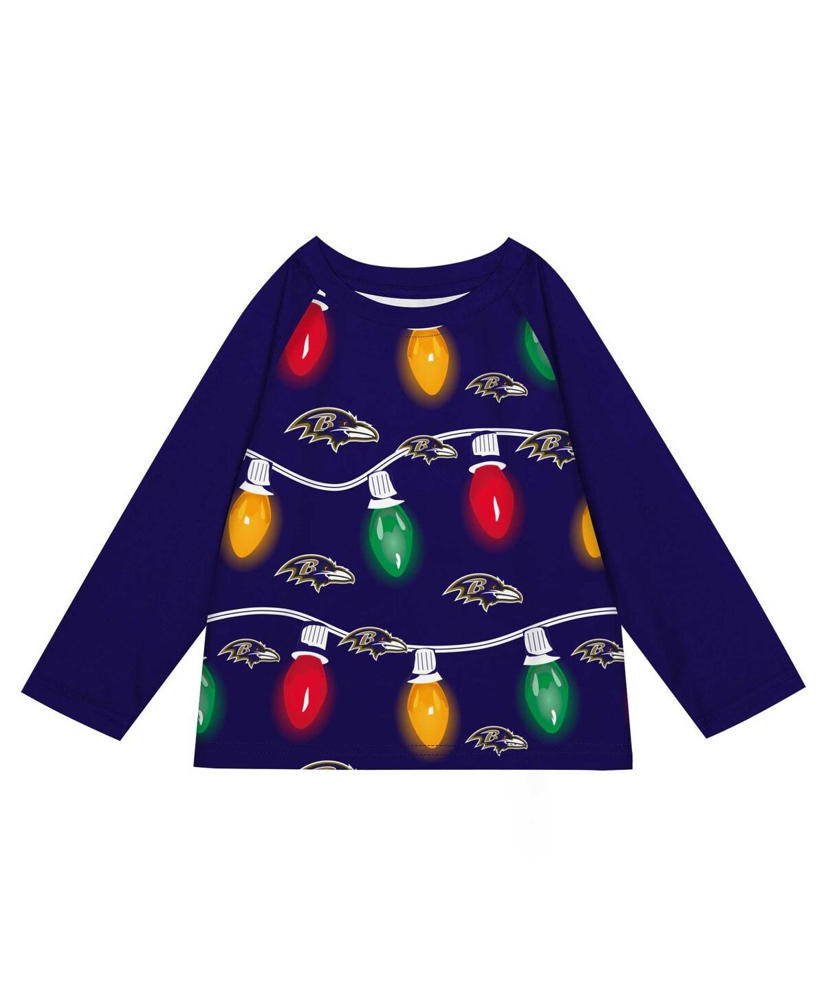 Outerstuff Toddler Baltimore Ravens Two-piece Garland Holiday Long Sleeve Pajama Set In Blue