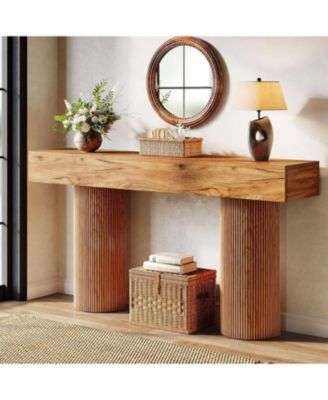 Farmhouse Console Table, 63-Inch Long Wooden Entryway Table Behind The Couch, Modern Narrow Entrance Foyer Accent Table Sofa Table