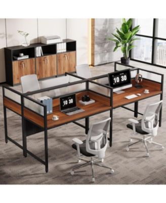 94.48" Two-Person Office Desk with Privacy Panel, Long Computer Office Double Desk for 2 People, Modular Office Workstation Desk with Wire Grommet for Home Office