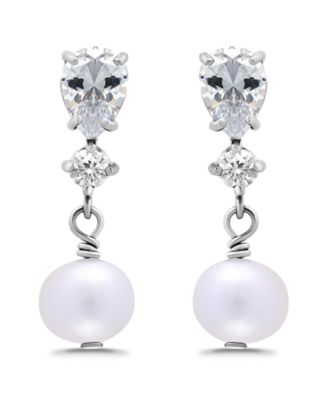 Freshwater Cultured Pearl Drop Cubic Zirconia Post Earrings