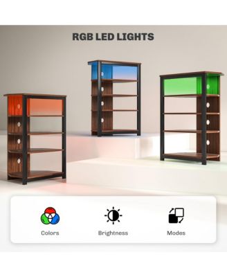 TV Stand with Lights, 5-Tier Storage Shelves and Steel Frame