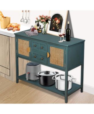 Console Table with Rattan 2 Drawers, Accent Sofa Table Entryway Table with Cabinet Storage, Narrow Wood Sofa Table, 2 Tier Long Behind Couch Table for Living Room