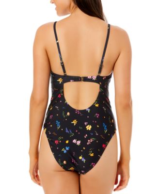 Juniors' Printed Lace-Up Scoop-Neck One-Piece Swimsuit, Exclusively at Macy's