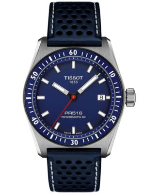 Tissot - Men's Swiss Automatic PR516 Powermatic 80 Blue Perforated Leather Strap Watch 38mm