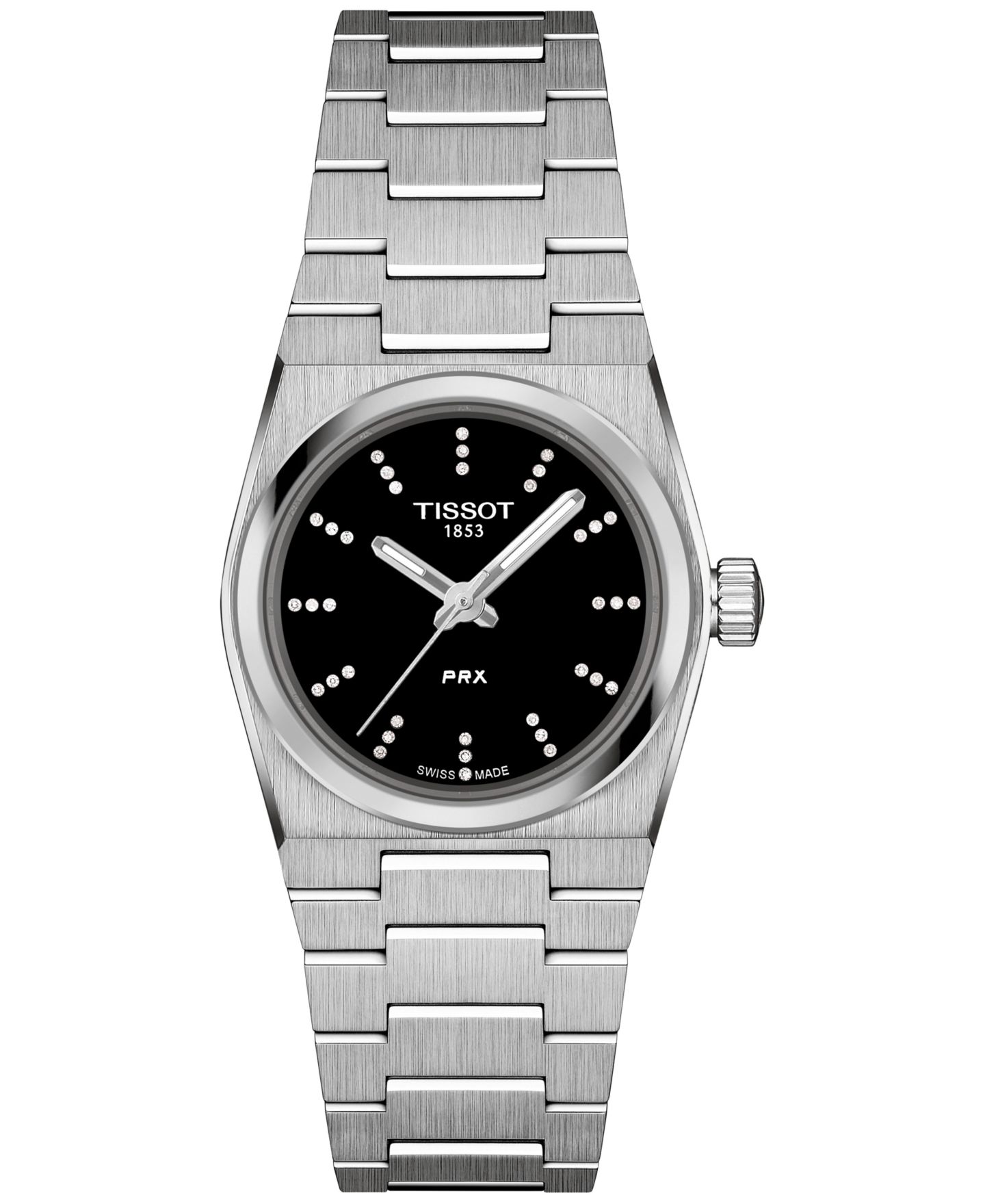Женские часы Tissot Swiss PRX Diamond (1/20 ct. t.w.) Stainless Steel Bracelet Watch 25mm — фото 1