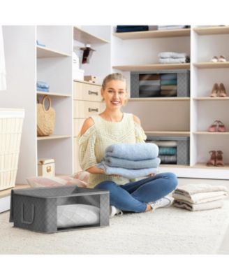 3 Pack Foldable Storage Bag Organizers - Great for Clothes, Blankets, Closets, Bedrooms, and More (Grey)