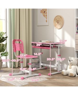 Height Adjustable Kids Desk and Chairs Set with Tilt Desktop,