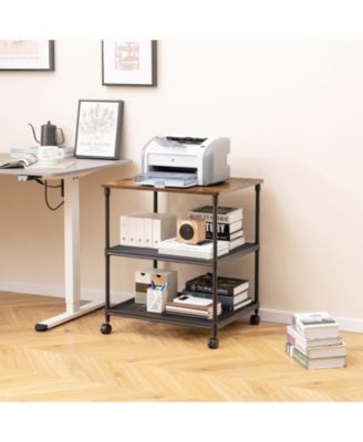 3 Tier Printer Stand Rolling Fax Cart with Adjustable Shelf and Swivel Wheels