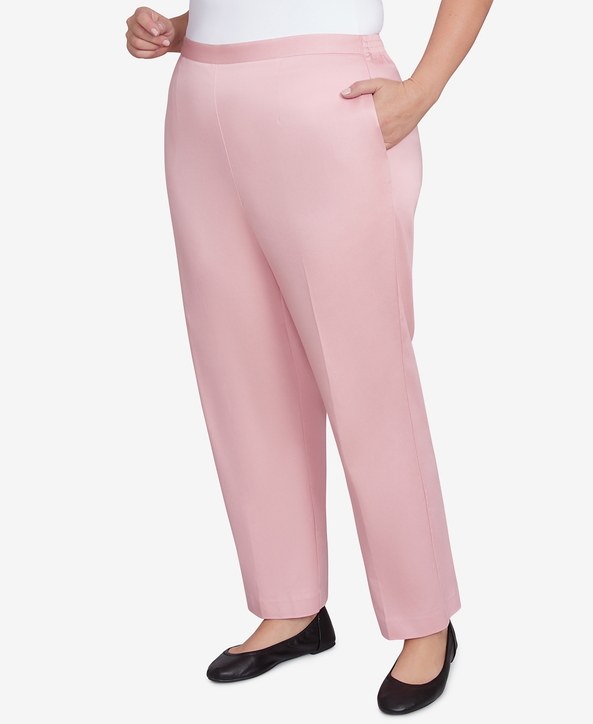 Alfred Dunner Plus Size Coming Up Roses Sateen Woven Short Length Pants In Rose