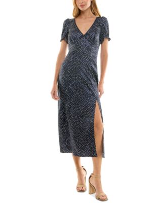 Crystal Doll - Juniors' Printed Jacquard Satin Midi Dress