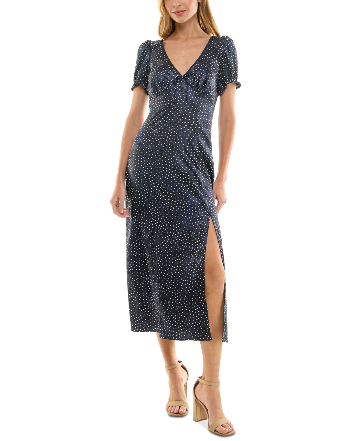 Juniors' Printed Jacquard Satin Midi Dress - Navy/White