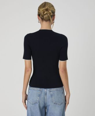 売れ筋商品|||フレンチコネクション ニット&セーター アウター レディース Women's Mozza Short-Sleeve Contrast-Trim Cotton Sweater Top Marine/Porcelain Cream French Connection Women's Mozza Short-Sleeve Contrast-Trim