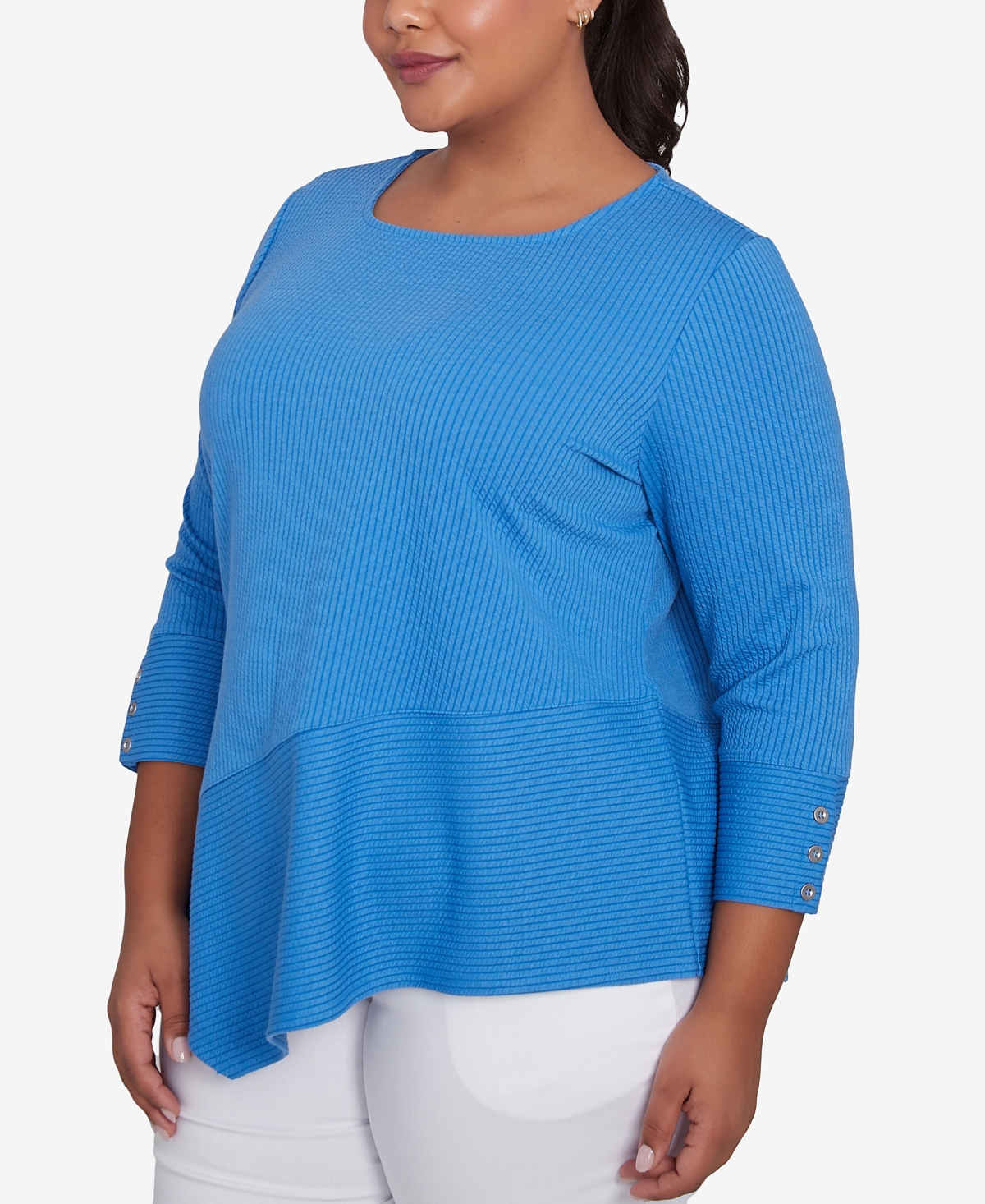 Ruby Rd. Plus Size Cable Stripe Ottoman Top In Azure