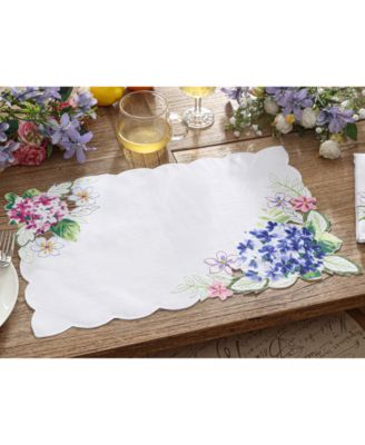 Elrene - Hydrangea Cutwork Fabric Placemat, 13" x 19"
