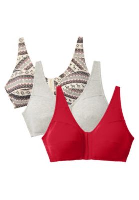 Women's 3-Pack Front-Close Cotton Wireless Bra