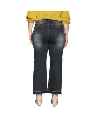 Plus Size Raw Hem Cropped Wide Leg Jeans