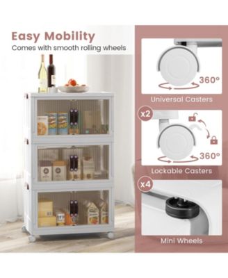 3-Tier Stackable Storage Boxes Bins with Magnetic Doors and Lockable Casters-M