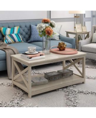 Slickblue Contemporary Farmhouse Coffee Table with Rustic Wood Finish ...