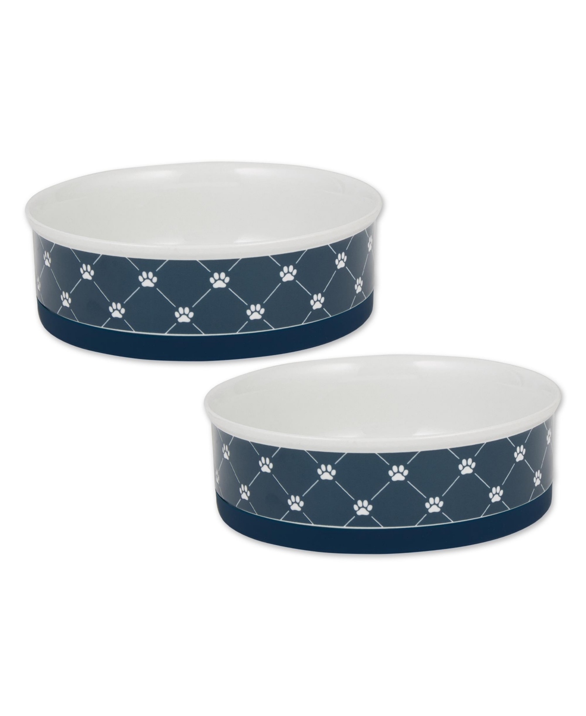 Trellis Paw Print Pet Bowl Set/2 - Navy