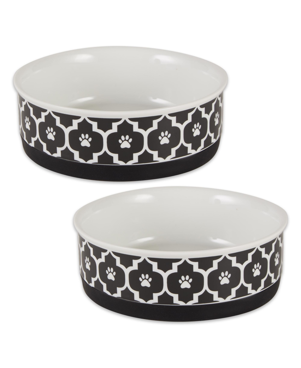 Lattice Paw Print Pet Bowl Set/2 - Black