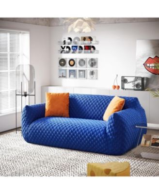 2 Seater Loveseat Sofa, No Assemble Required Couch, Modern 3-Seater Deep Soft Upholstered Comfy Sofa with Armrest Backrest and 2 Pillows for Small Space Bedroom, Royal Blue, Black Friday Deal 2024