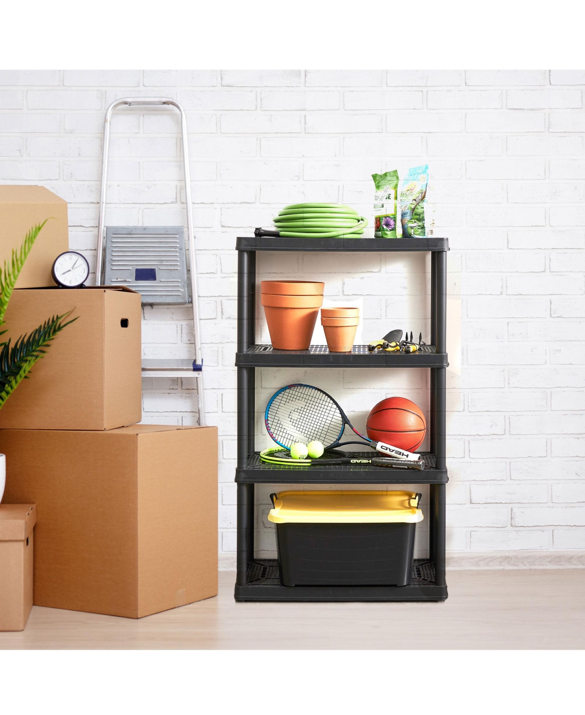 Gracious Living 4 Shelf Fixed Height Light Duty Storage Unit,(4 Pack) - Black