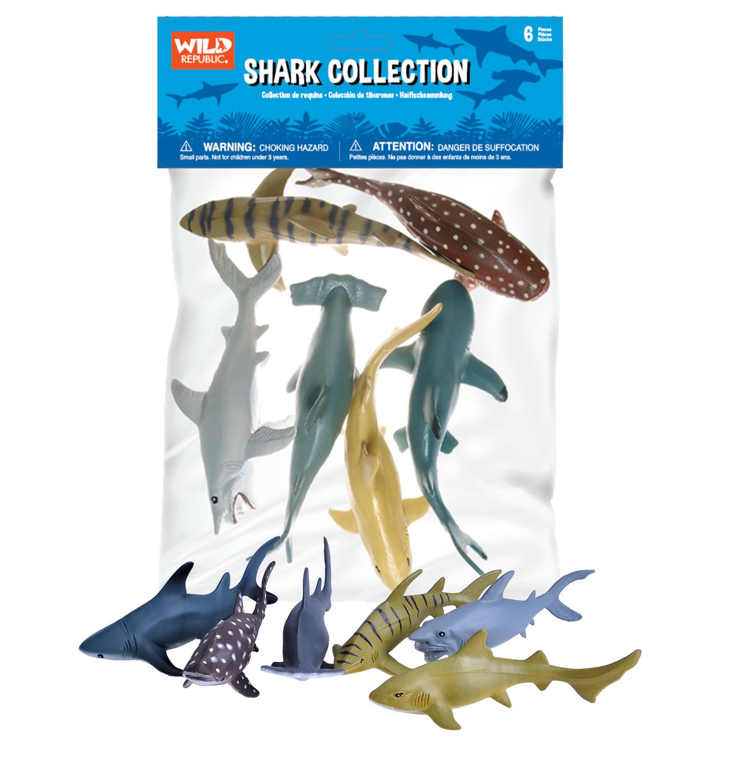 Детские фигурки Wild Republic Shark Lifelike 6-Piece Figurines, Ages 3+ — фото 1