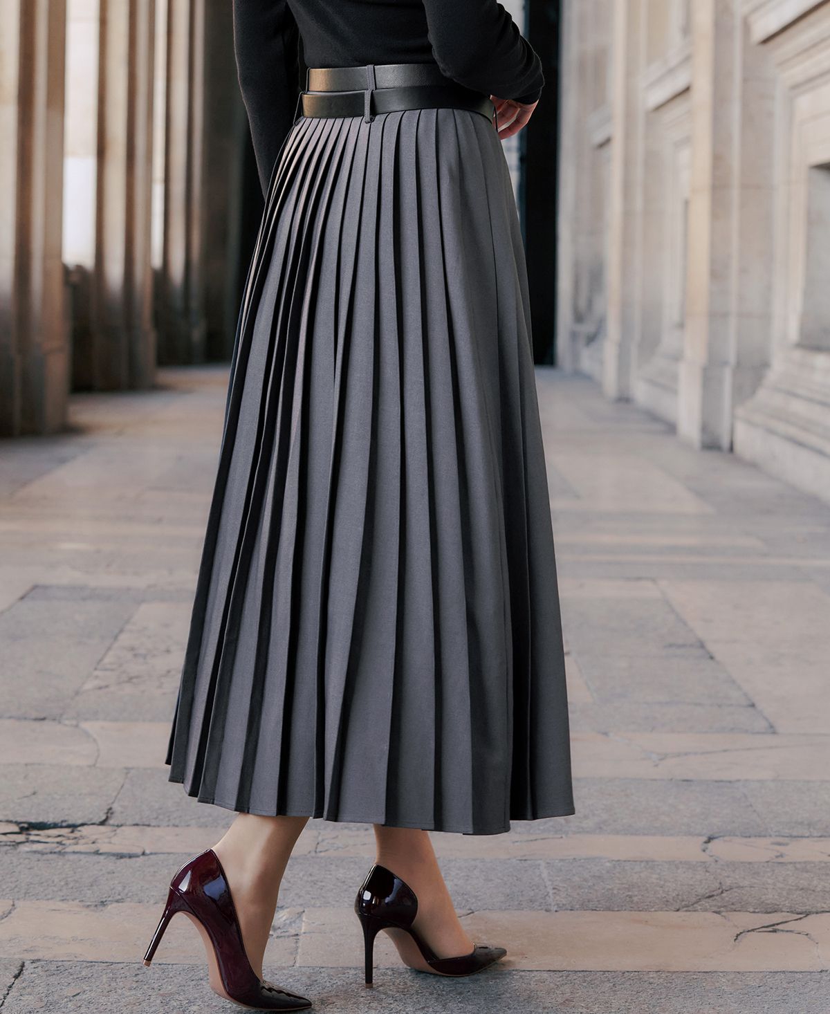 Cupshe Women'sPleated Maxi Skirt - Grey