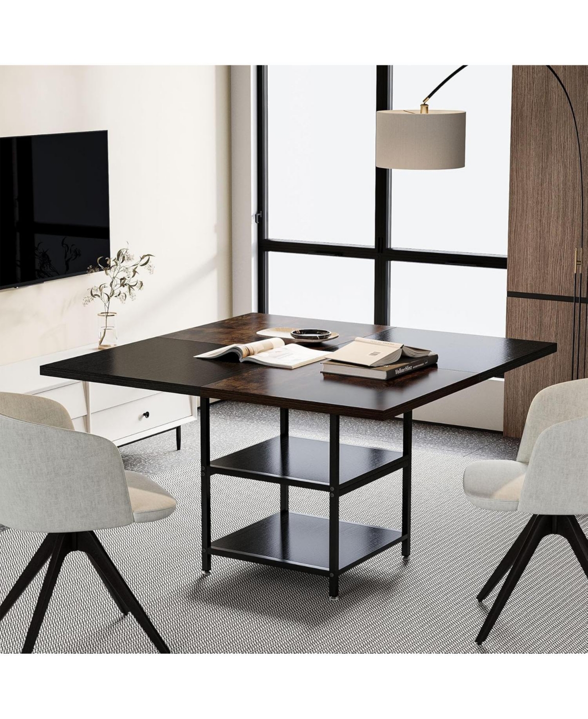 Tribesigns 47-inch Square Conference Table, Wood Seminar Table With Storage And Splicing Tabletop, Business Fur In Brown  Black