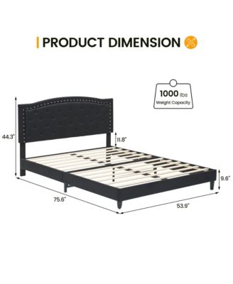 Full Bed Frame with Adjustable Headboard, Platform Bed Frame
