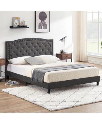 Full Bed Frame with Adjustable Headboard, Platform Bed Frame